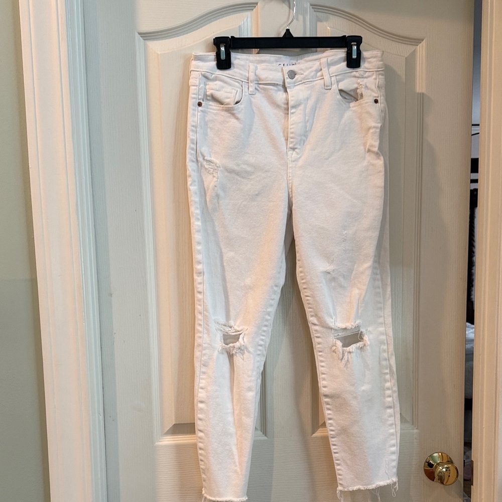Cello White Distressed Women's Jeans - Classic Slim Fit